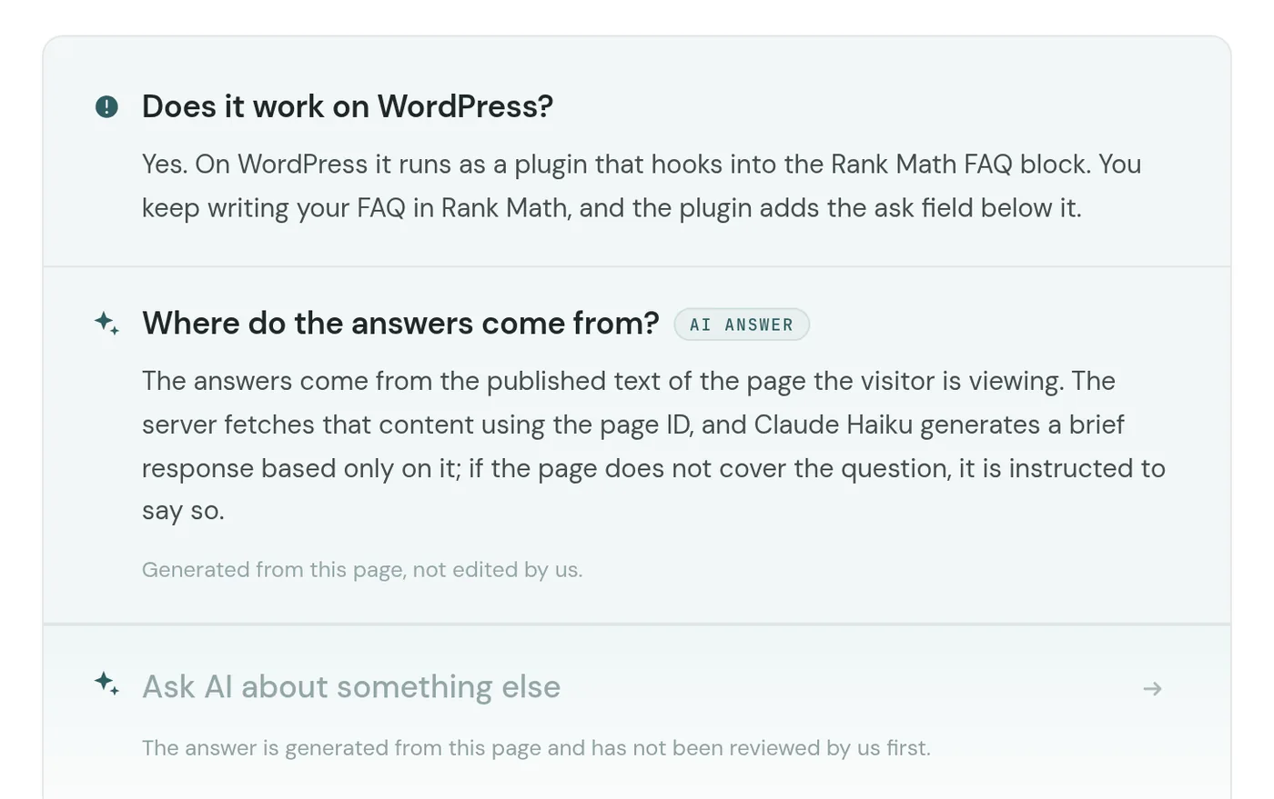 Infinite FAQ: AI answers the next question, right inside your FAQ