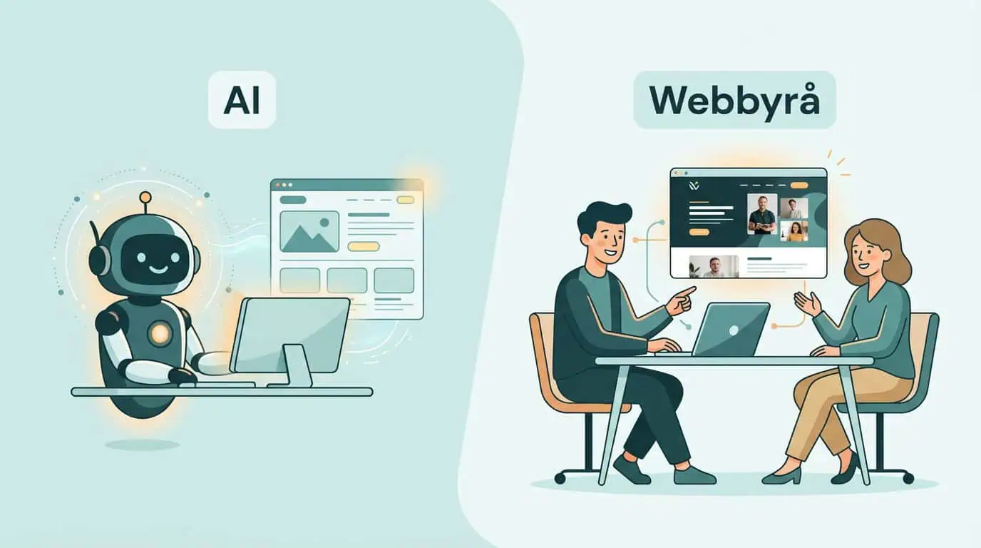 Nettside AI i 2026 — når holder det, og når trenger du noen som tar ansvar?