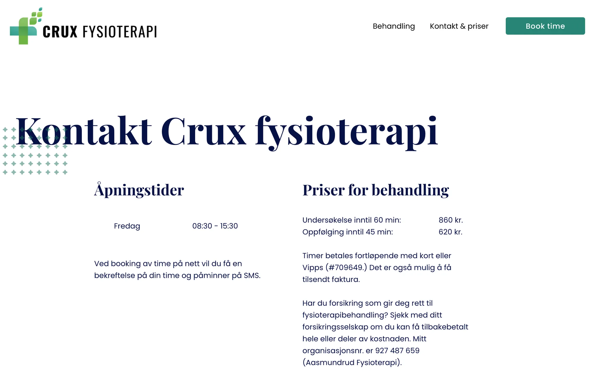 CruxFysio.no: kontakt på PC