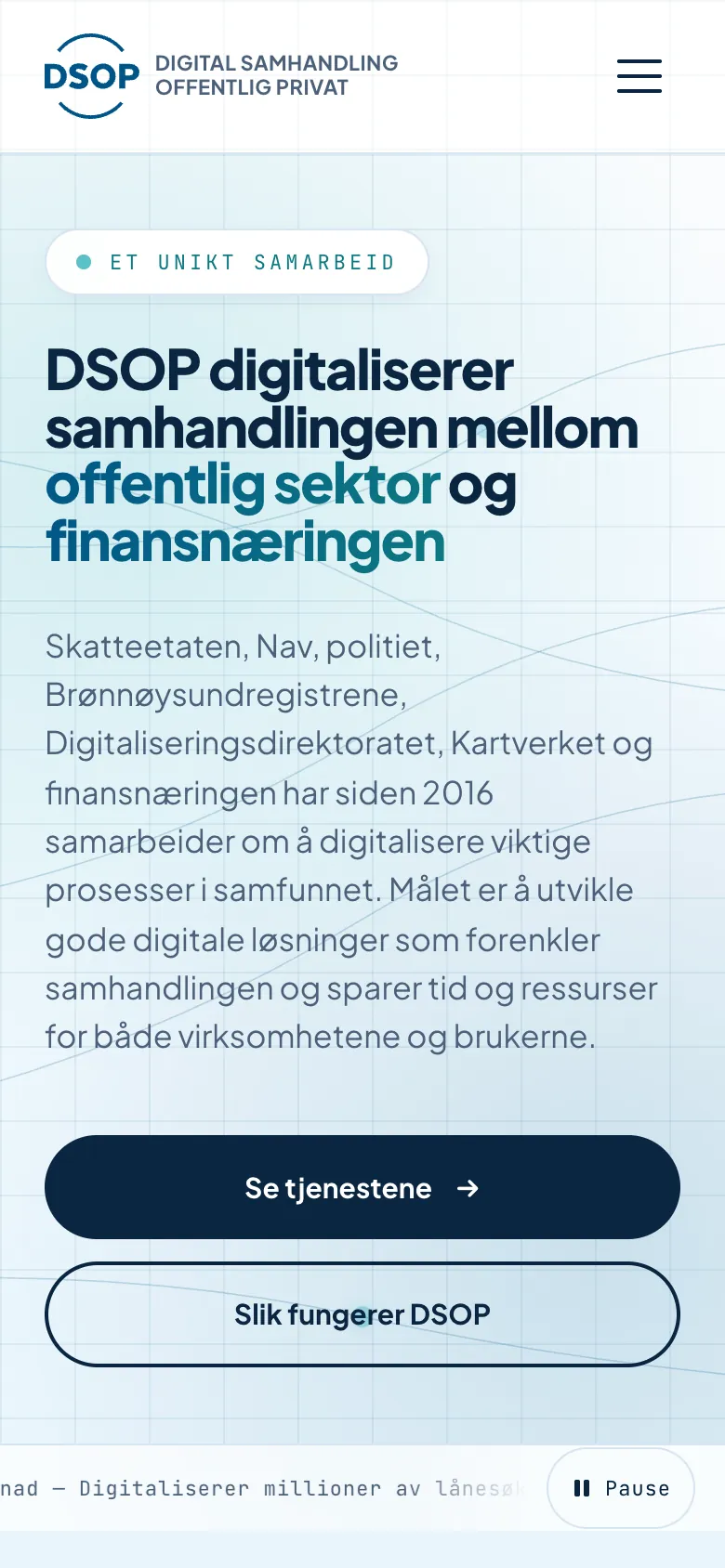 DSOP.no: forsiden på mobil