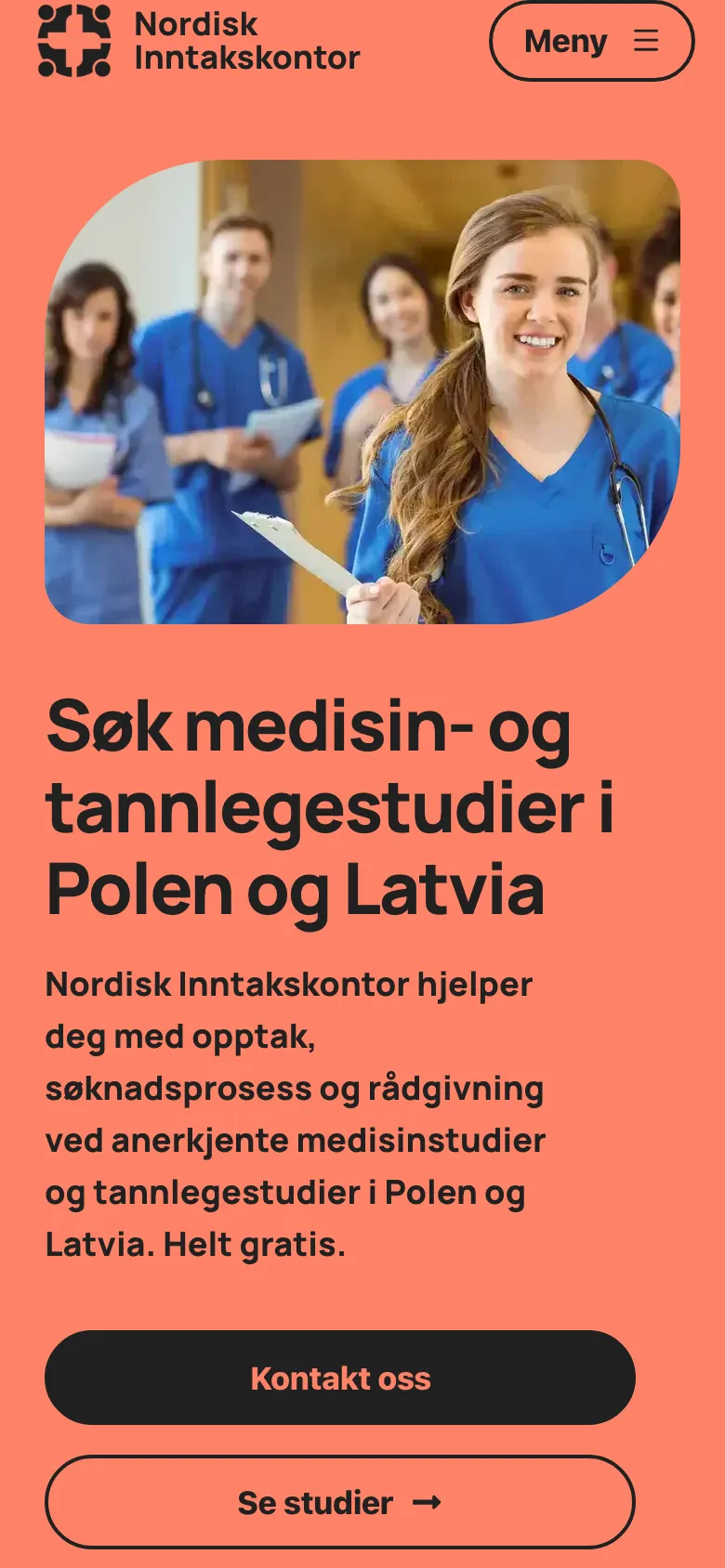 Nordisk inntakskontor: forsiden på mobil