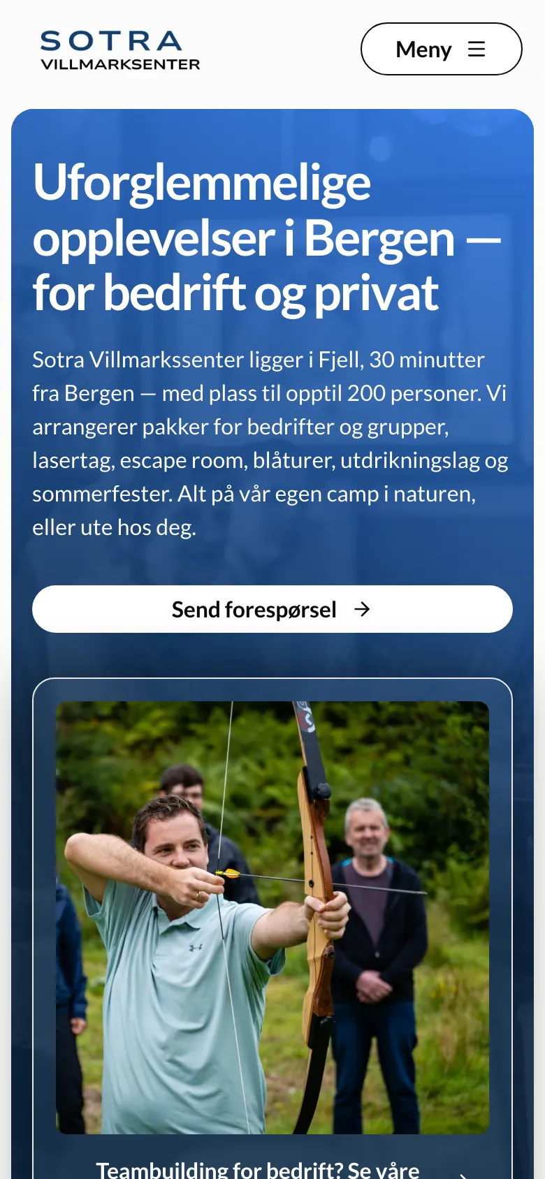 SotraVillmarksSenter.no: forsiden på mobil