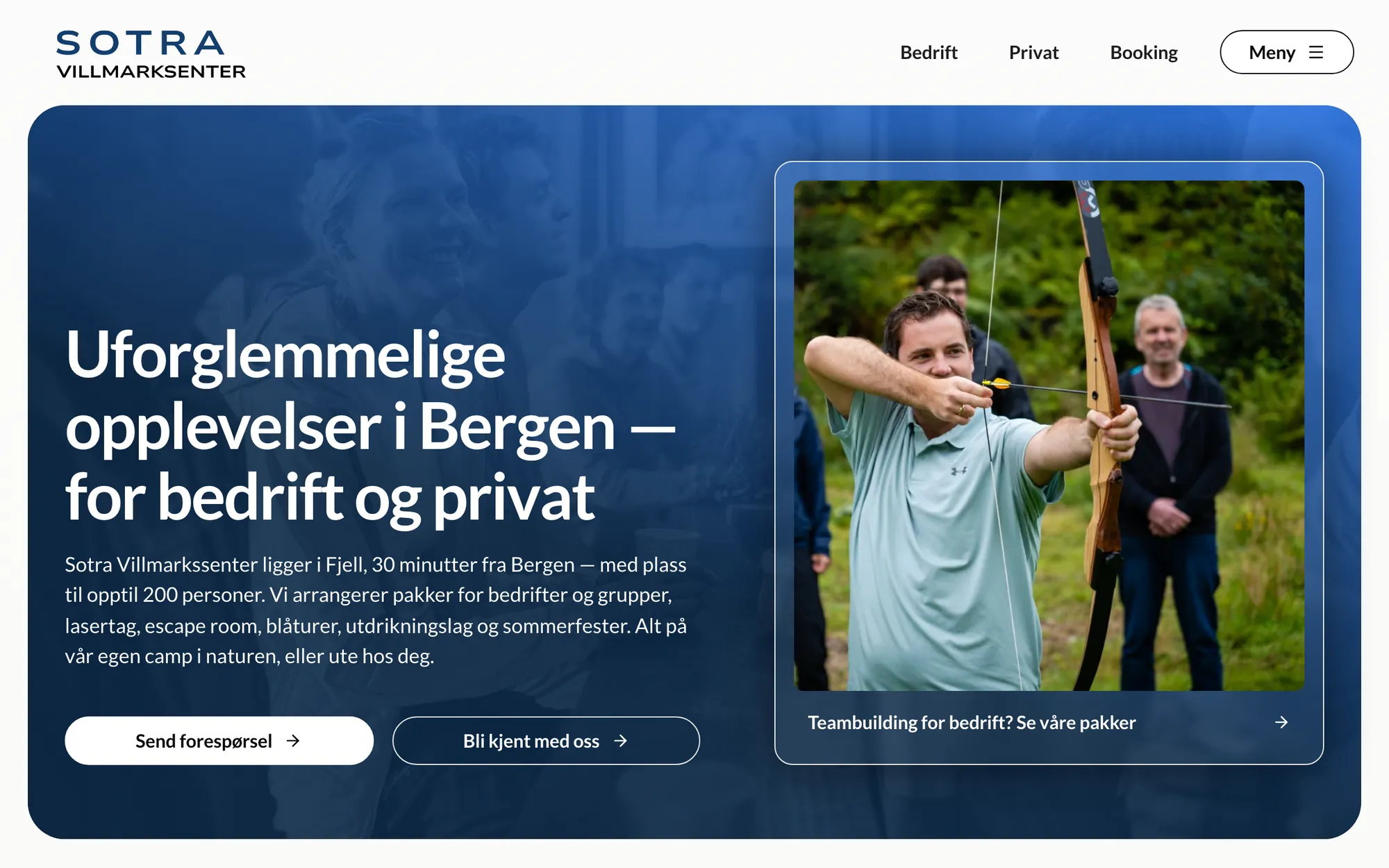 SotraVillmarksSenter.no: forsiden på PC