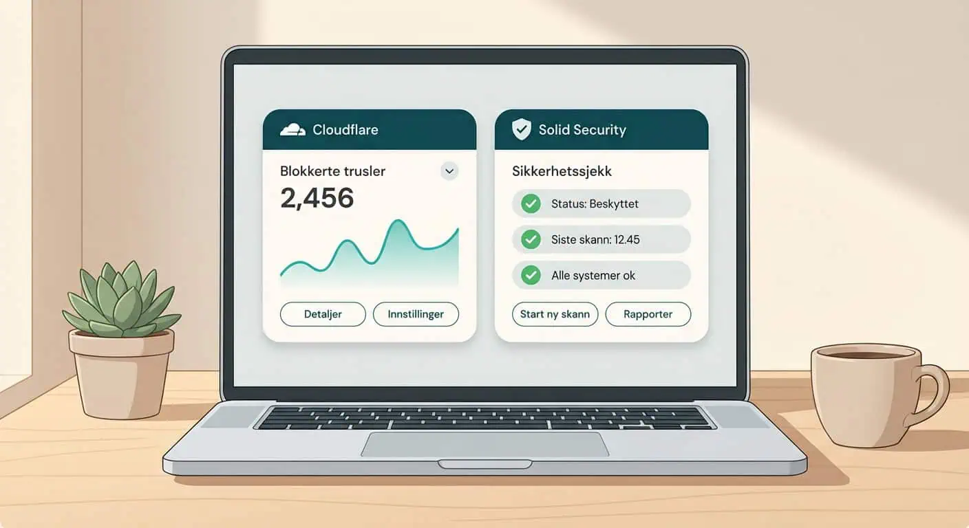Cloudflare og Solid Security WordPress sikkerhet dashboard