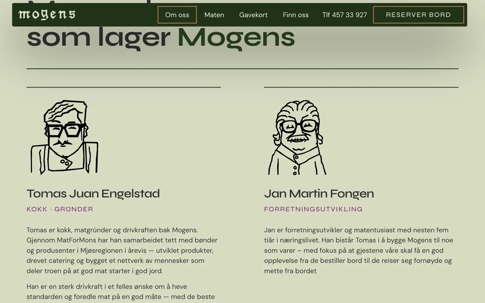 Strektegnede portretter av folkene bak Mogens