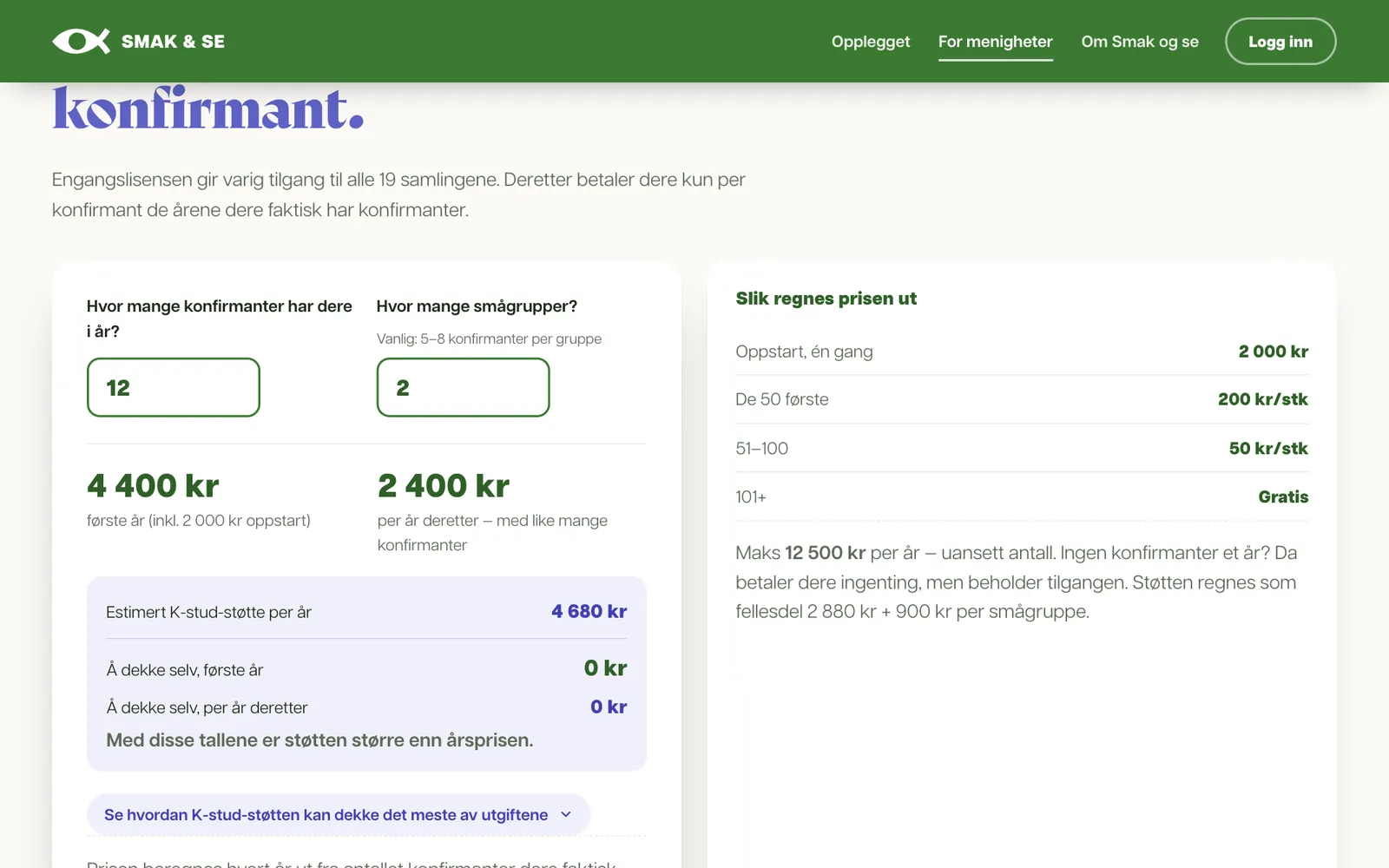 Priskalkulatoren for menigheter