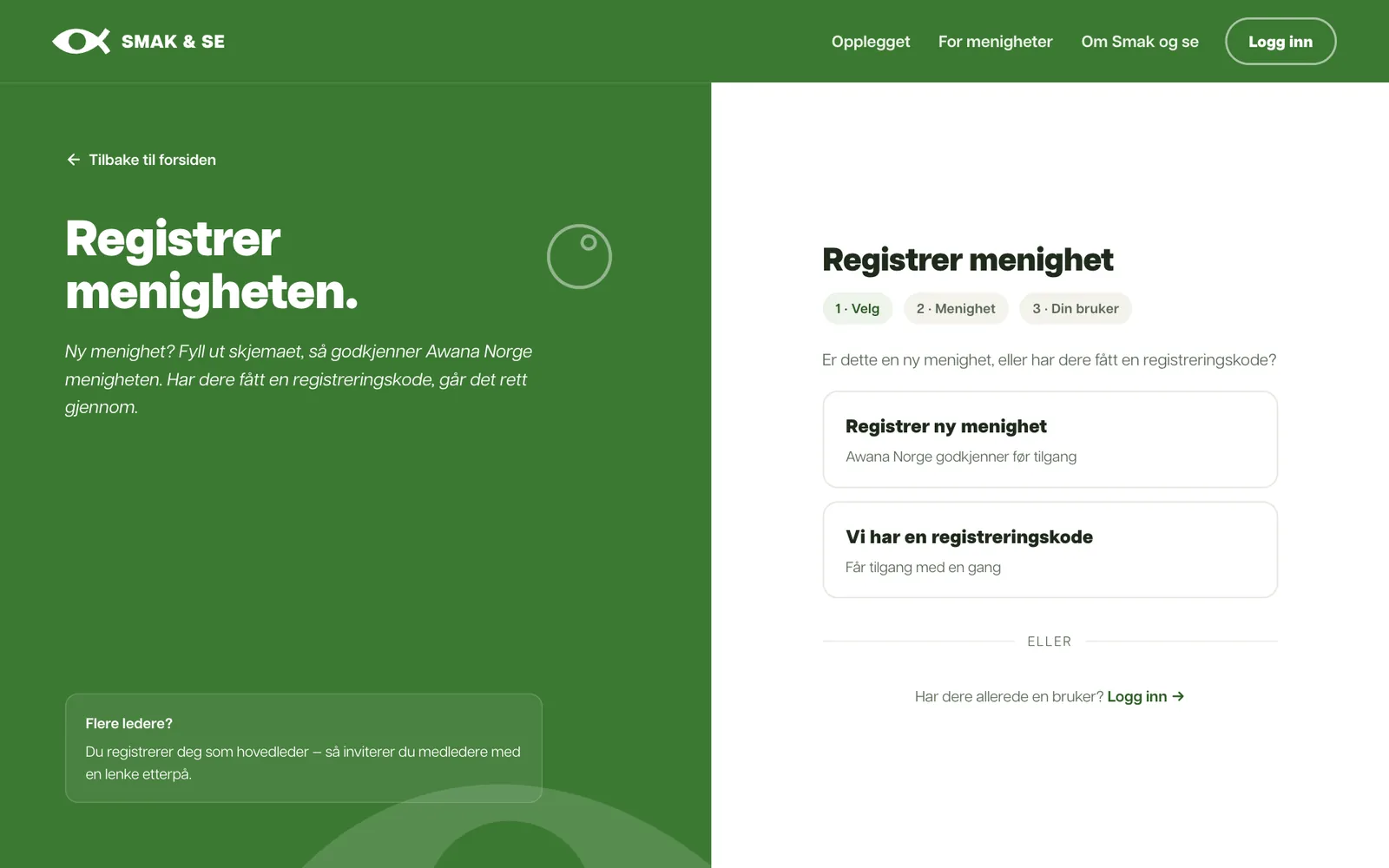 Registrer menigheten: ny menighet eller med registreringskode