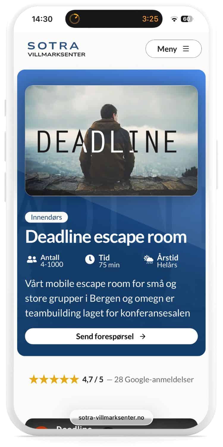 Skjermdump referanse, forside Sotra villmarkssenter