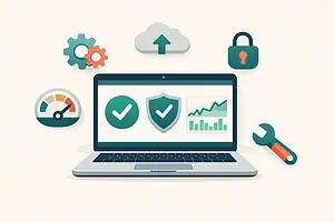 Drift av nettside — dashboard med sikkerhets- og oppdateringsstatus