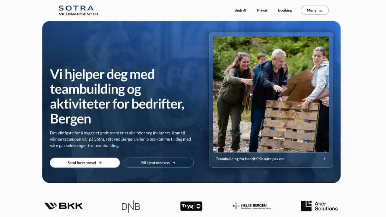 Skjermdump av forsiden til Sotra-villmarkssenter.no