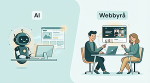 Webbyrå vs AI — robot og utvikler side om side