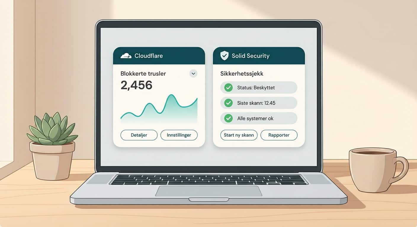 Cloudflare og Solid Security WordPress sikkerhet dashboard