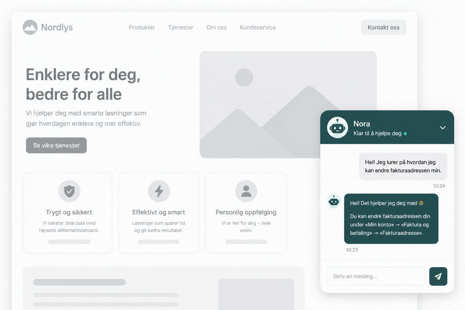 AI agent Norge Nora chatbot live på nettsmed.no
