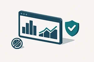 Dashboard for analyseverktøy uten sporing med personvernskjold og ingen-cookies-symbol