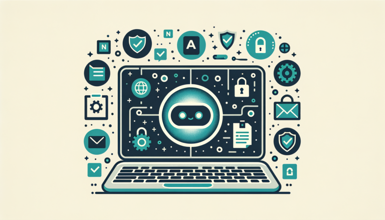 Laptop med AI-agent og GDPR-sjekkpunkter rundt
