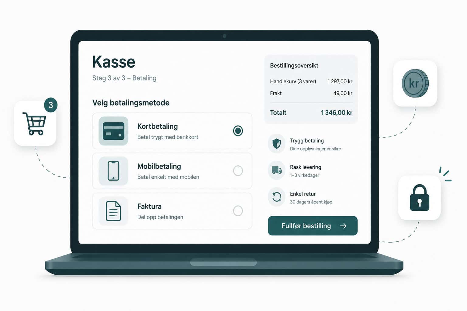 Betalingsløsning nettbutikk – checkout med kort, mobil og faktura