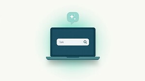 AI-søk på egen nettside med søkefelt på laptop