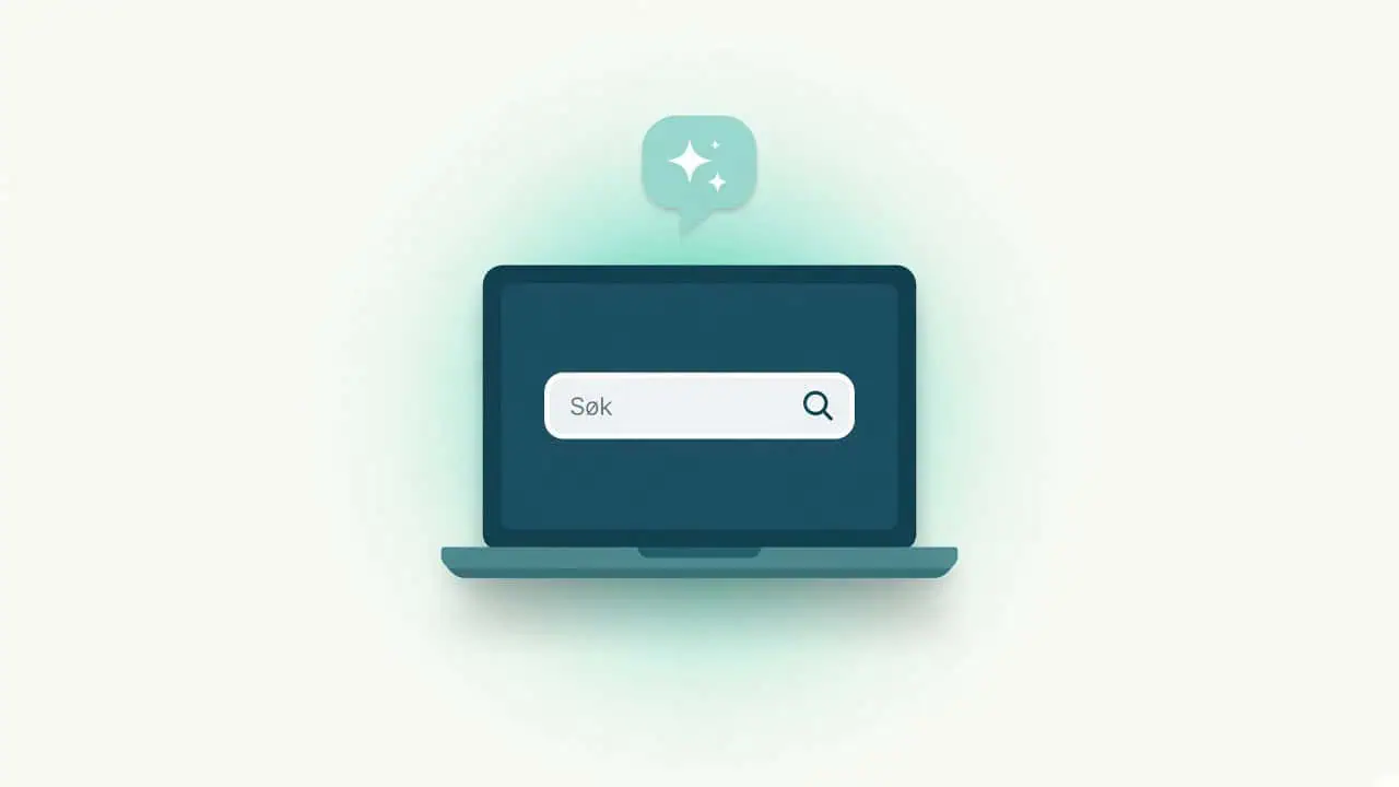 AI-søk på egen nettside: Beste guide 2026 1 AI-søk på egen nettside med søkefelt på laptop